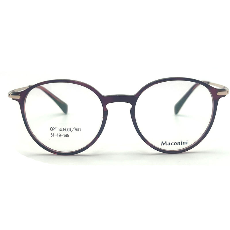 OPT SUN001 Yüksek esneklik templesli asetat optik çerçeve trendli yuvarlak stil moda görünüm